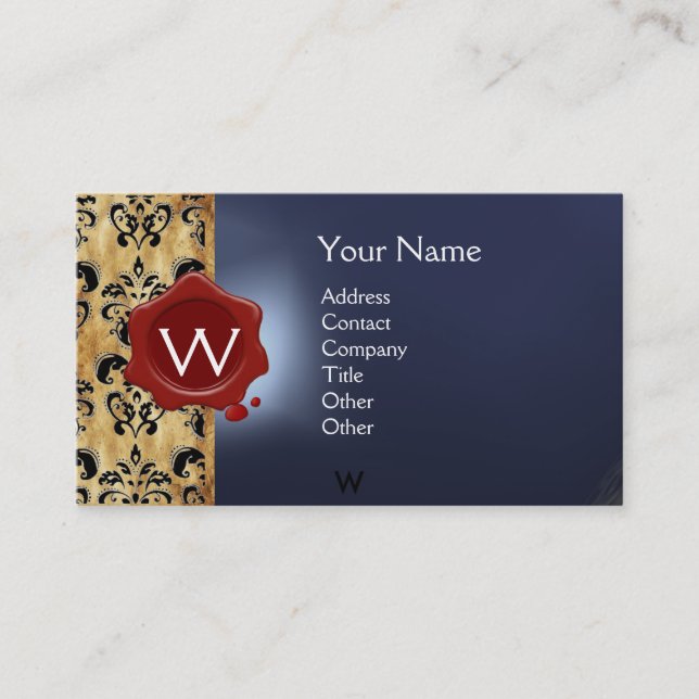 WAX SIEGEL DAMASK PARCHMENT MONOGRAM Blau Visitenkarte (Vorderseite)