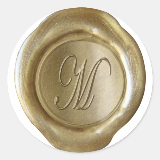 Wax Siegel Monogram - Gold - Script M - Runder Aufkleber (Vorderseite)