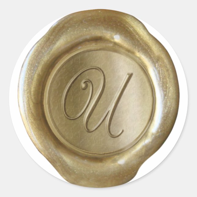 Wax Siegel Monogram - Gold - Script U - Runder Aufkleber (Vorderseite)