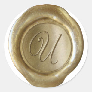 Wax Siegel Monogram - Gold - Script U - Runder Aufkleber
