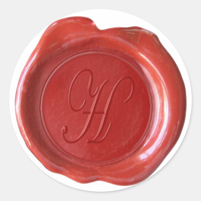 Wax Siegel Monogram - Red - Script H - Runder Aufkleber (Vorderseite)