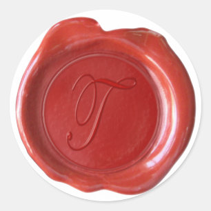 Wax Siegel Monogram - Red - Script T - Runder Aufkleber