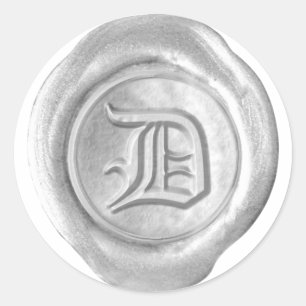 Wax Siegel Monogram - Silver - Old English D - Runder Aufkleber
