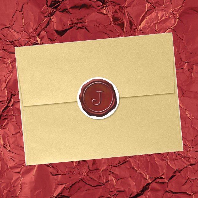 Wax Siegel Red Monogram J Initial Runder Aufkleber (Von Creator hochgeladen)