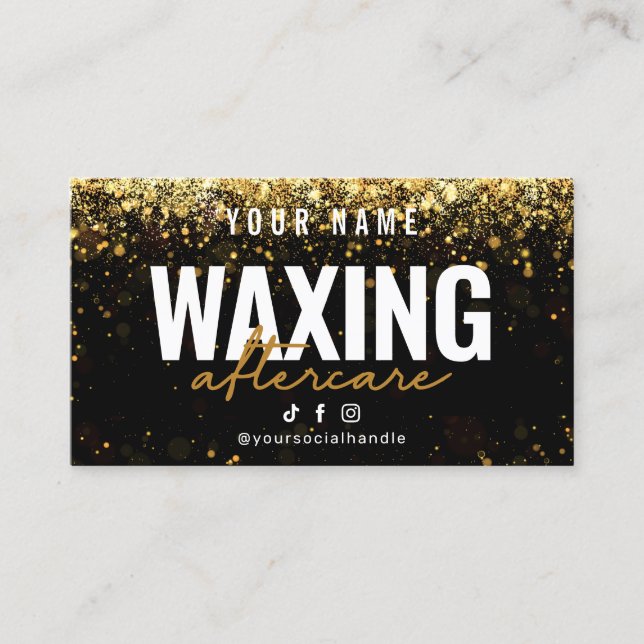 Waxing Glitzer Gold Luxury Aftercare Card Visitenkarte (Vorderseite)