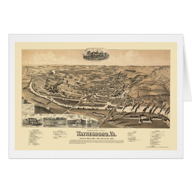 Waynesboro, panoramische Karte VA - 1891 (Vorderseite (Horizontal))
