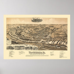 Waynesboro, panoramische Karte VA - 1891 Poster