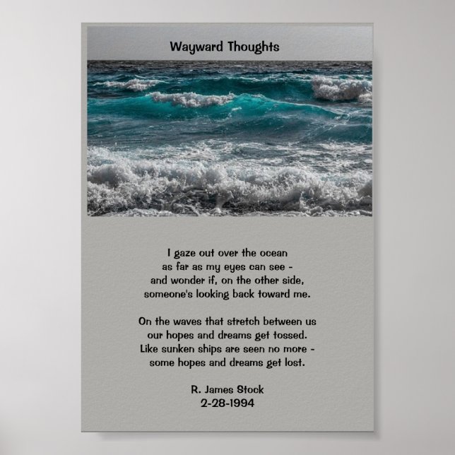 "Wayward Thoughts" Ocean Poster mit Gedicht (Vorne)