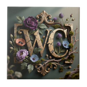 WC-Monogramm im antiken Blumen-Schild gerahmt Fliese