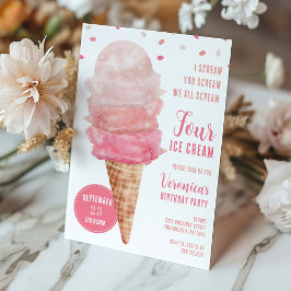 We All Scream FOUR Ice Cream Birthday Party Invite Einladung
