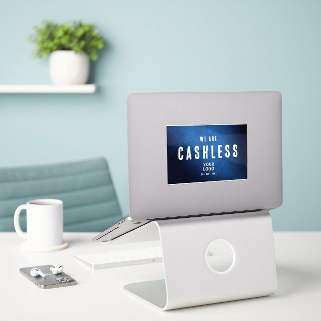 We are Cashless - Blue Grunge Gradient Vinyl Aufkleber (Laptop auf Schreibtisch)