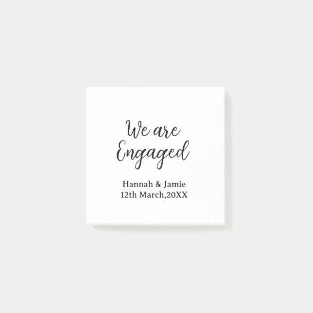 We are Engaged couple name date calligraphystylish Post-it Klebezettel (Vorderseite)