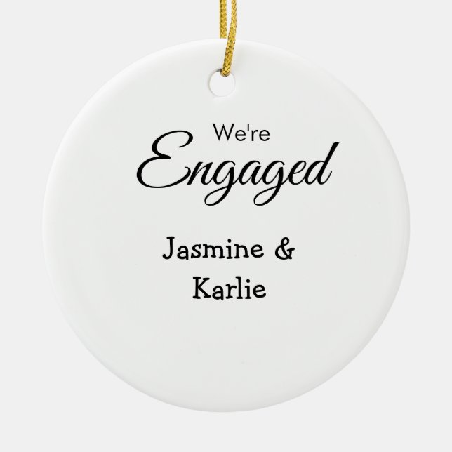 We are engaged couple name romantic stylish simple keramik ornament (Vorne)