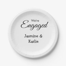 We are engaged couple name romantic stylish simple pappteller