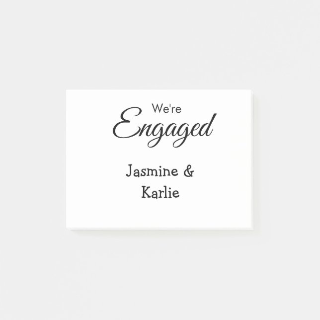 We are engaged couple name romantic stylish simple post-it klebezettel (Vorderseite)