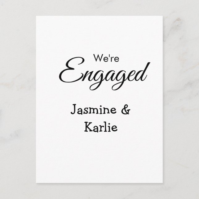 We are engaged couple name romantic stylish simple postkarte (Vorderseite)