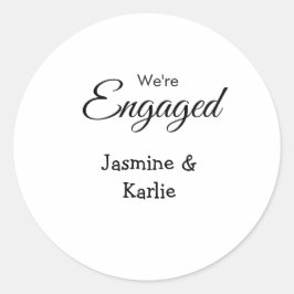 We are engaged couple name romantic stylish simple runder aufkleber