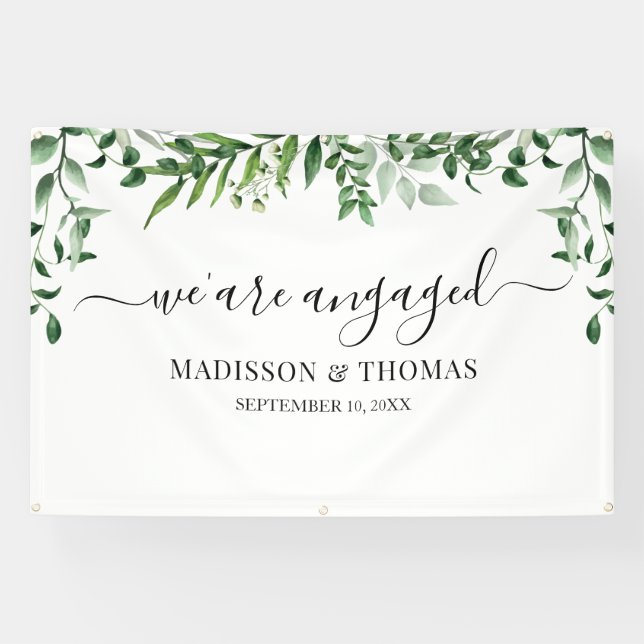 We are Engaged greenery backdrop Banner (Horizontal)