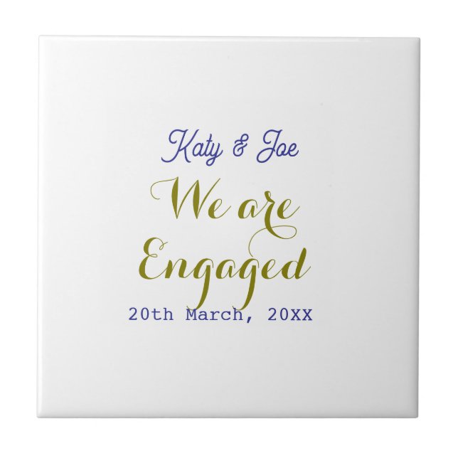 We are Engaged purple gold name date elegant simpl Fliese (Vorderseite)