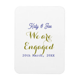We are Engaged purple gold name date elegant simpl Magnet