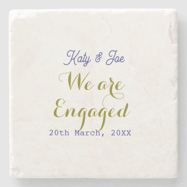 We are Engaged purple gold name date elegant simpl Steinuntersetzer (Vorderseite)