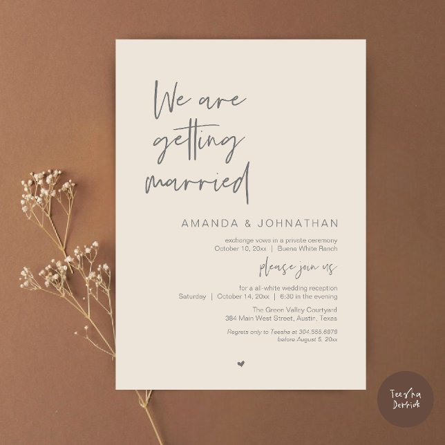 We are getting married, Modern Wedding Celebration Einladung (Modern Minimal Reception, We are getting married Invitation Card in Cream and Grey)
