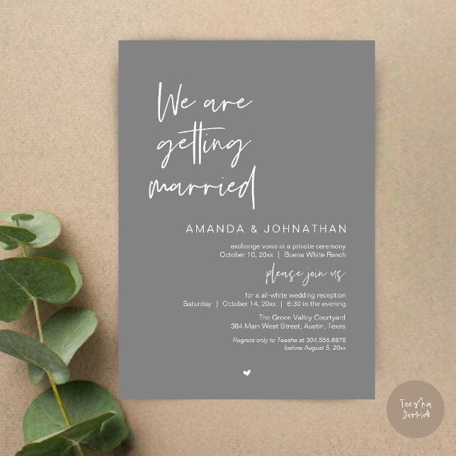 We are getting married, Modern Wedding Celebration Einladung (Modern Minimal Reception, We are getting married Invitation Card in Dark Grey)
