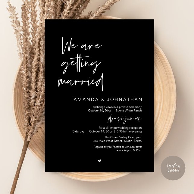 We are getting married, Modern Wedding Celebration Einladung (Modern Minimal Reception, We are getting married Invitation Card in Black and White)