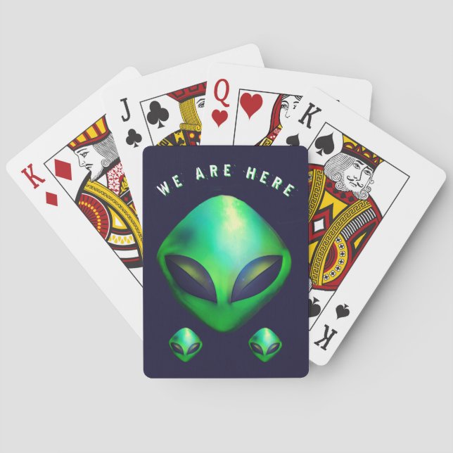 "We Are Here" Green Alien head Spielkarten (Rückseite)