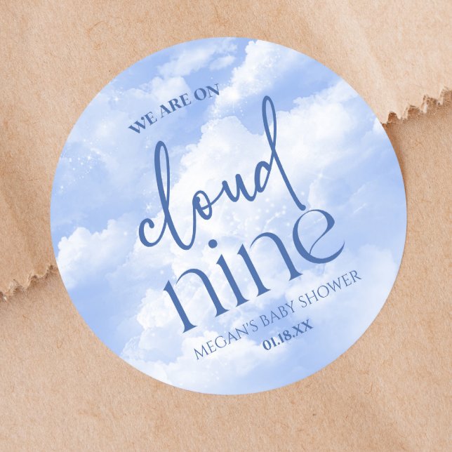 We Are On Cloud Nine Blue Baby Shower Runder Aufkleber (Von Creator hochgeladen)