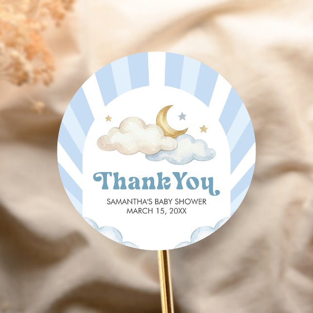 We are Over the Moon Baby Shower Runder Aufkleber (Over the Moon Baby Shower Sticker)