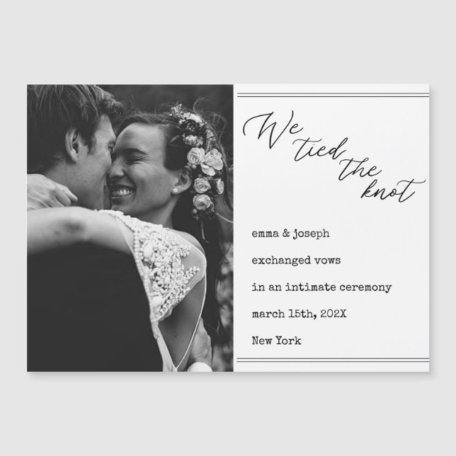 "We band the knot" Wedding News eleganter Klassike Magnetkarte (Vorderseite)