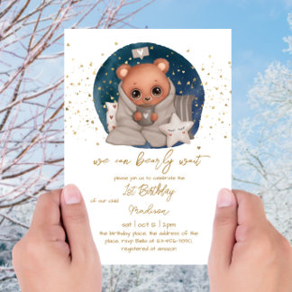 We Can Bearly Wait Baby Boy First Birthday Party Einladung