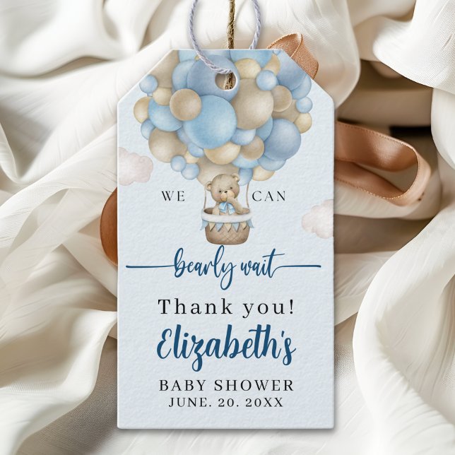 We Can Bearly Wait Baby Shower Boy Geschenkanhänger (Von Creator hochgeladen)