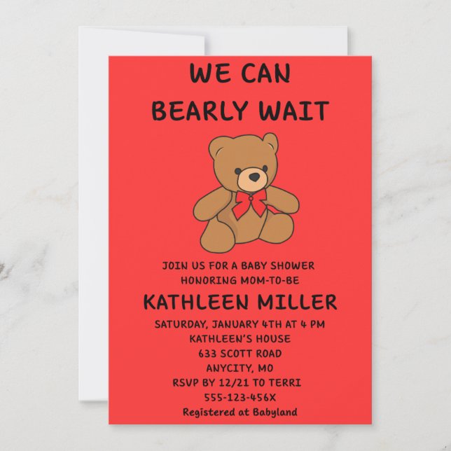 We Can Bearly Wait Baby Shower Einladung (Vorderseite)