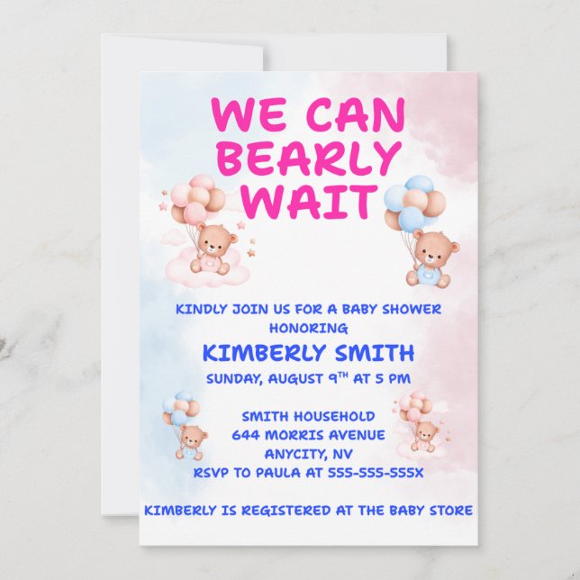 We Can Bearly Wait Baby Shower Einladung (Vorderseite)