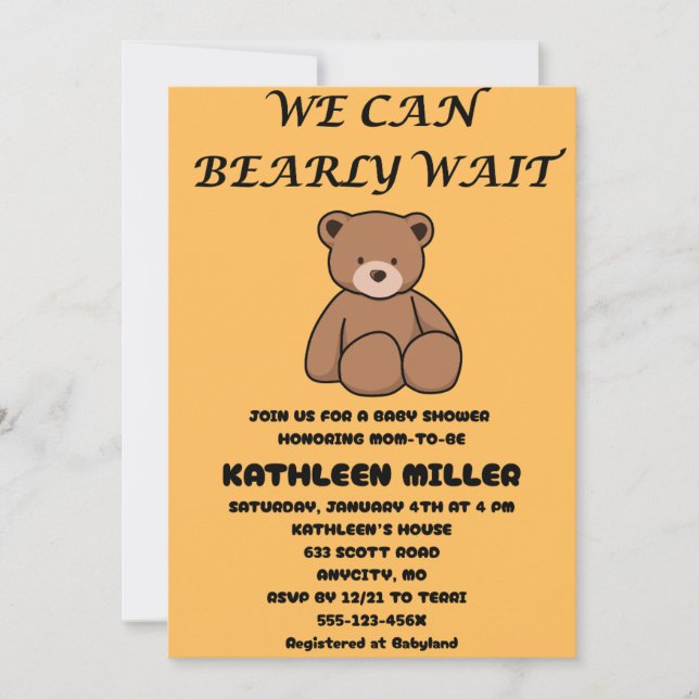 We Can Bearly Wait Baby Shower Einladung (Vorderseite)