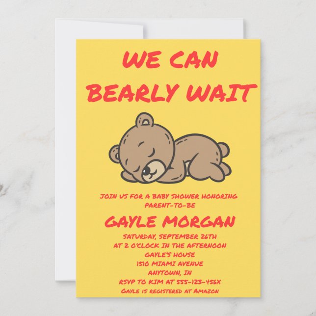We Can Bearly Wait Baby Shower Einladung (Vorderseite)