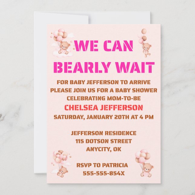 We Can Bearly Wait Baby Shower Einladung (Vorderseite)