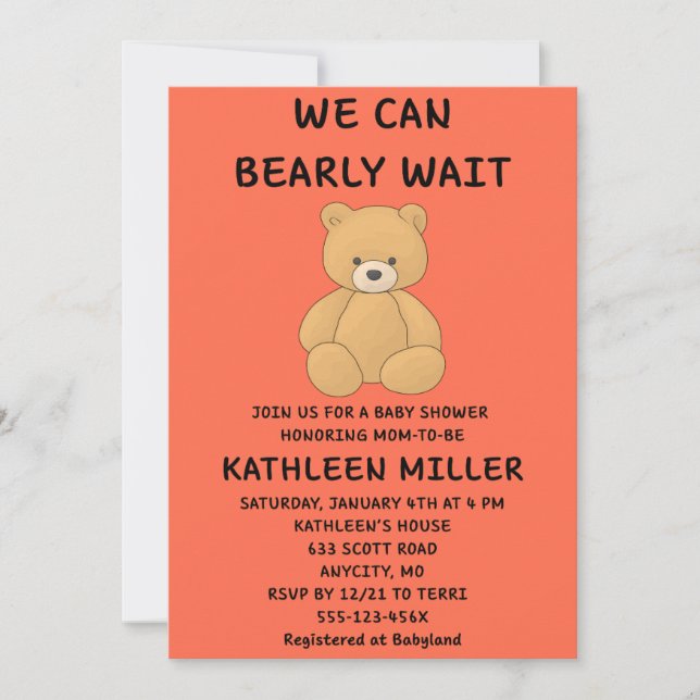 We Can Bearly Wait Baby Shower Einladung (Vorderseite)
