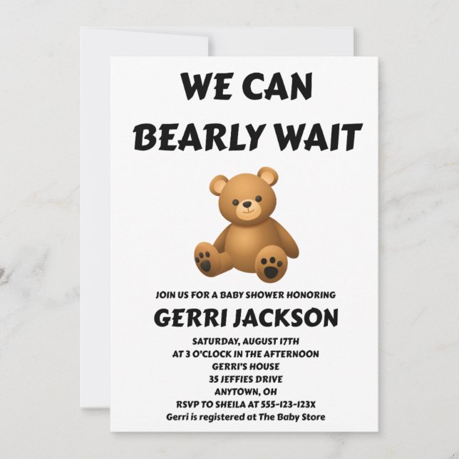 We Can Bearly Wait Baby Shower  Einladung (Vorderseite)