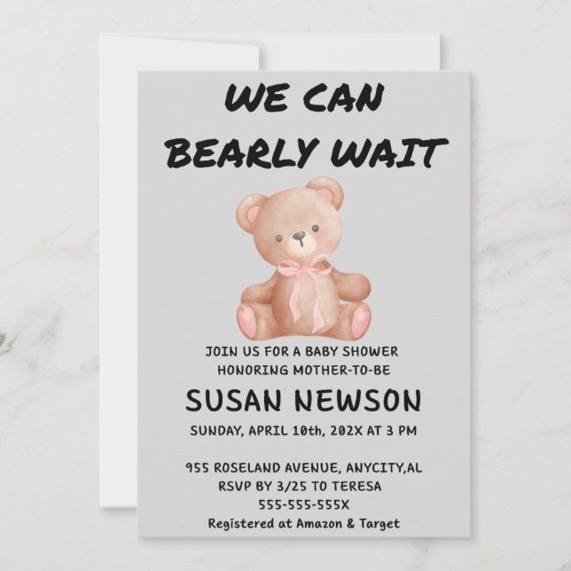 We Can Bearly Wait Baby Shower Einladung (Vorderseite)