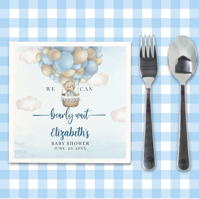 We Can Bearly Wait – Baby Shower for Boy  Serviette (Von Creator hochgeladen)