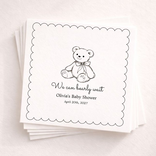 "We Can Bearly Wait" Baby Shower Gender Neutral Serviette (Von Creator hochgeladen)