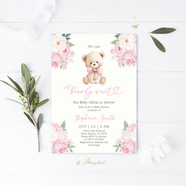 We can Bearly wait Baby Shower Girl Invitation Einladung (Von Creator hochgeladen)