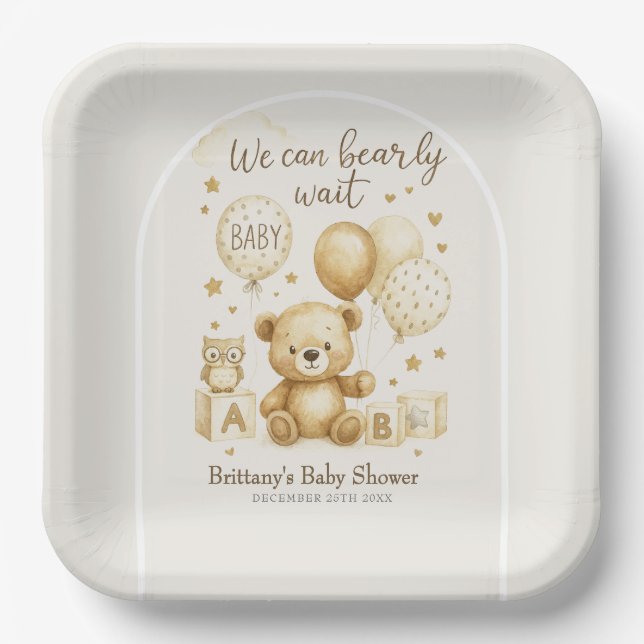 We Can Bearly Wait Baby Shower Invitation Pappteller (Vorderseite)