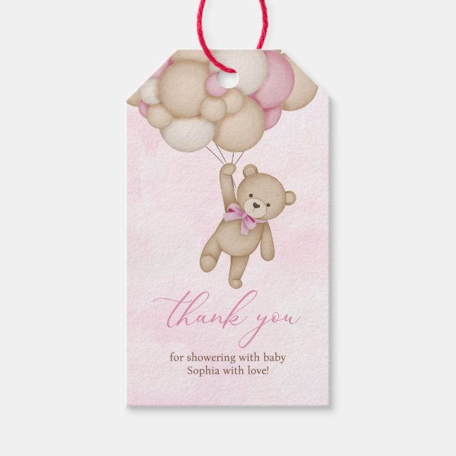 We Can Bearly Wait Baby Shower Pink Thank You Geschenkanhänger (Vorderseite)