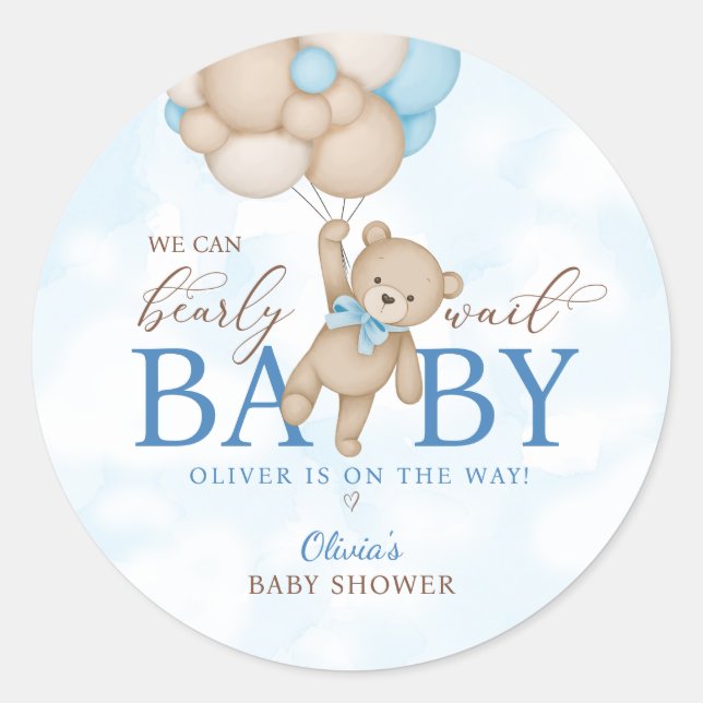 We Can Bearly Wait Baby Shower Runder Aufkleber (Vorderseite)