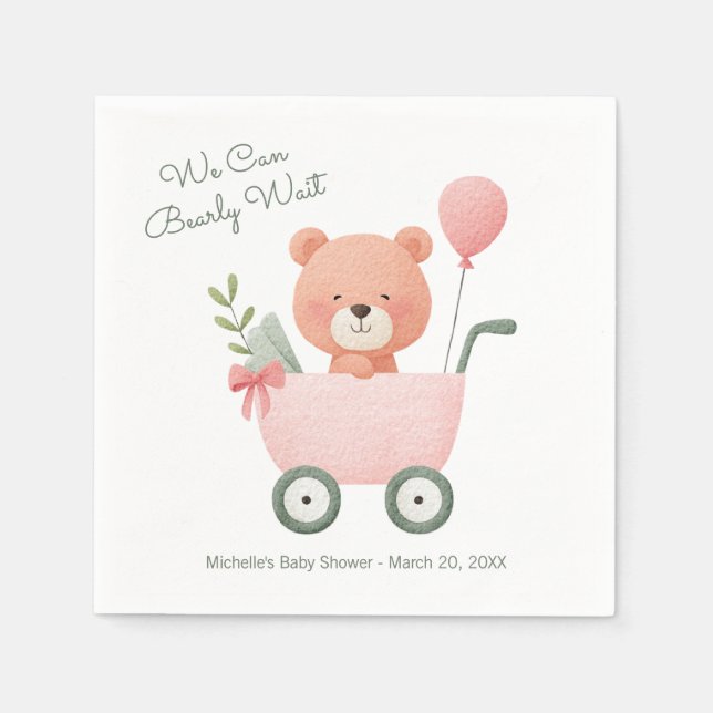"We Can Bearly Wait" Baby Shower Serviette (Vorderseite)