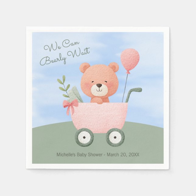 "We Can Bearly Wait" Baby Shower Serviette (Vorderseite)